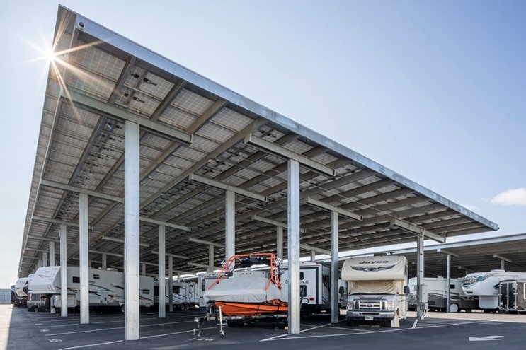 State-of-the-art solar canopy RV storage facility.